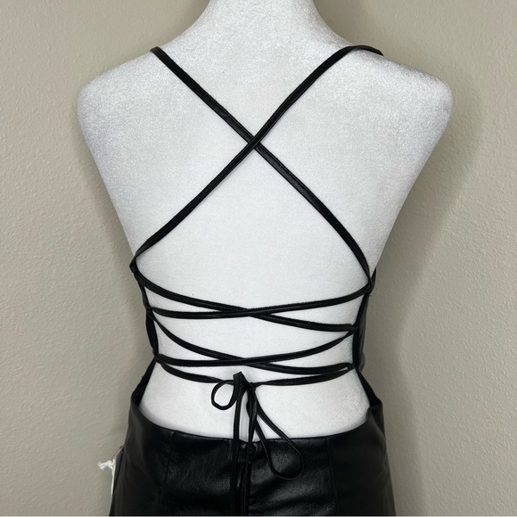 GOOD AMERICAN Black Vacay Faux Leather Dress Sexy Sleeveless Open Back Sz L NWT - Picture 9 of 16
